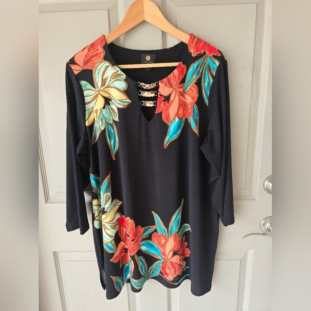 JM Collection Floral Tunic Blouse 1X Women Mixed Print Feminine Stretchy - Picture 3 of 10